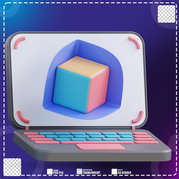 Laptop Z Ilustracją 3d I Modelowanie 3d 2