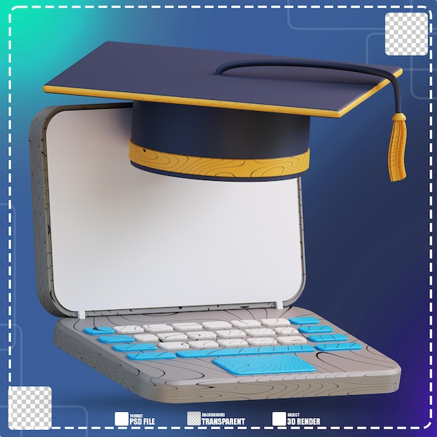 PSD laptop z ilustracją 3d i ukończenie studiów online 2