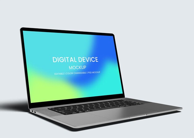 Laptop z niebieskim ekranem z napisem urządzenie cyfrowe.
