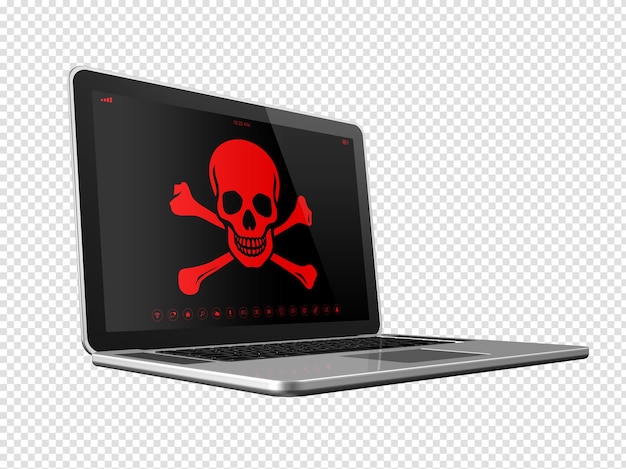 Laptop z symbolem pirata na ekranie Koncepcja hakera