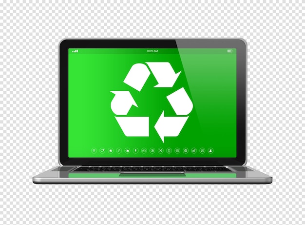 PSD laptop z symbolem recyklingu na ekranie koncepcji ochrony środowiska