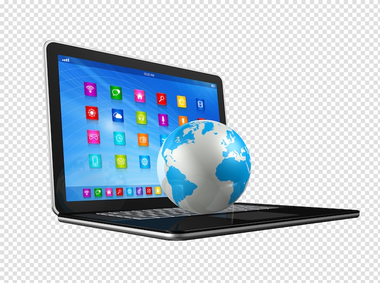 PSD laptopcomputer en wereldbol