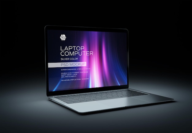 PSD laptopcomputer geïsoleerd op zwart mockup