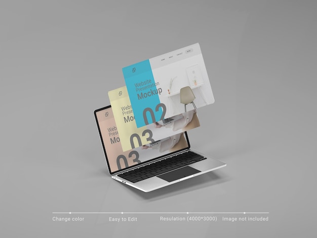 Laptopscherm met mockup voor websitepresentatie