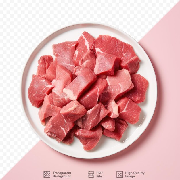 PSD large amount of uncooked beef on dark dish