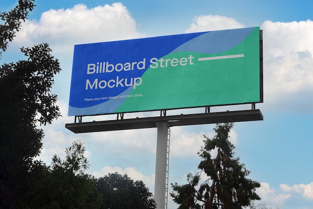 PSD large billboard mockup on blue sky with clouds