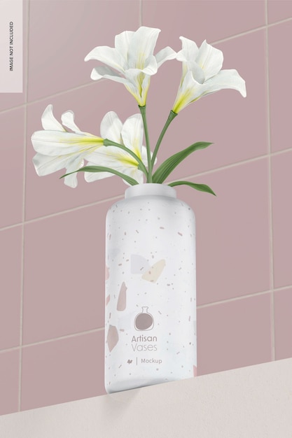 Large chubby vase mockup low angle view