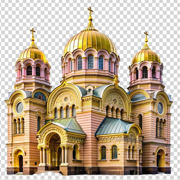 PSD a large church with a gold dome and a cross on transparent background