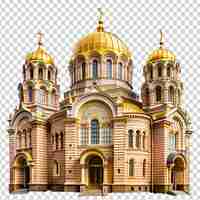 PSD a large church with a gold dome and a cross on transparent background
