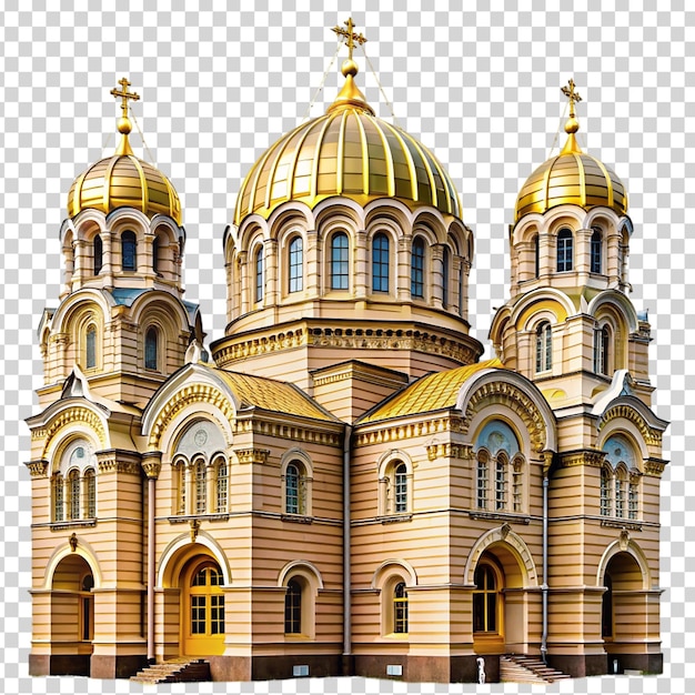 PSD una grande chiesa con una cupola d'oro e una croce su uno sfondo trasparente