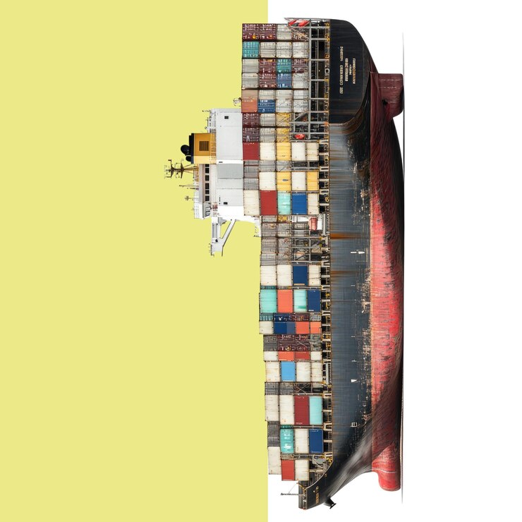 PSD a large container ship with numerous containers is seen from the side against a white background transparent alpha background png