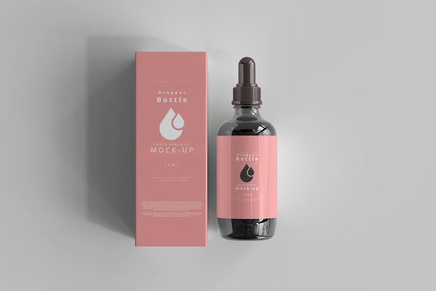 Grande bottiglia contagocce mockup con scatola