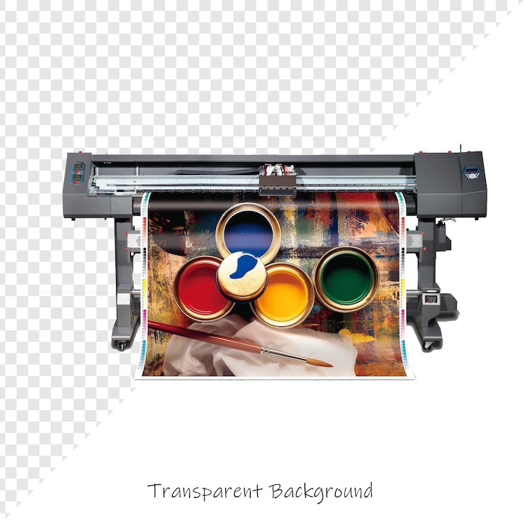 PSD large format printer printing art with paint cans and brush