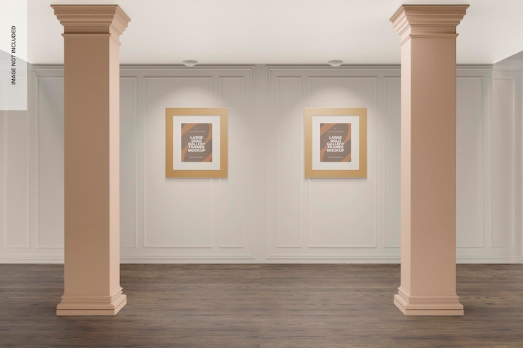 PSD large gold gallery frames mockup, front view 02