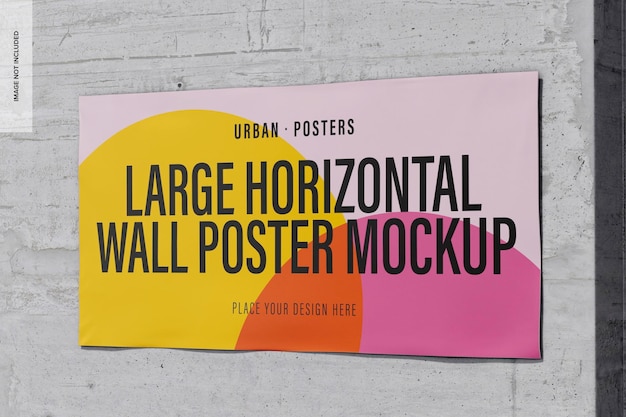 PSD large horizontal wall poster mockup, right view