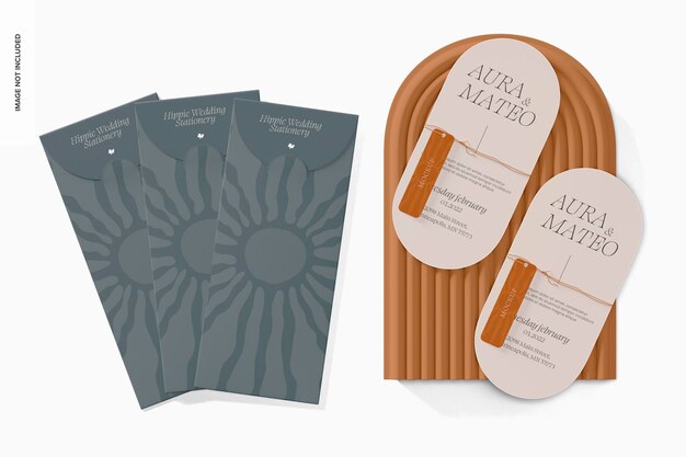 PSD large invitation cards mockup, top view