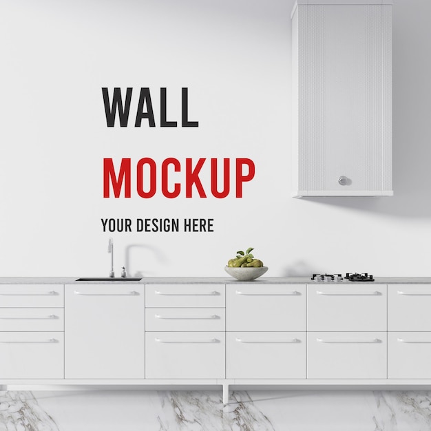 PSD large kitchen wall mockup in 3d rendering