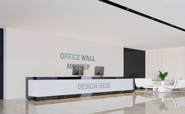 Large modern reception space with wall mockup