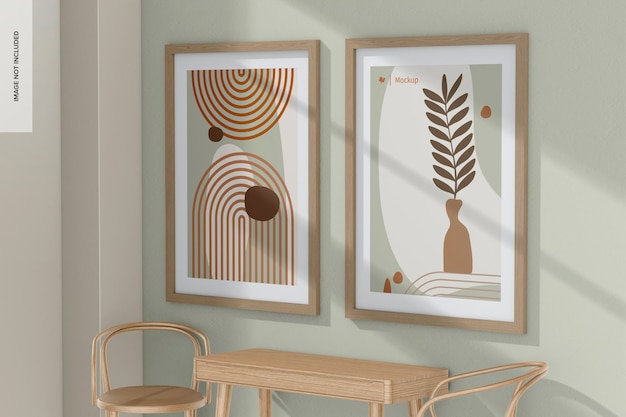 Large Nordic Frames with Passepartout Mockup with Chair