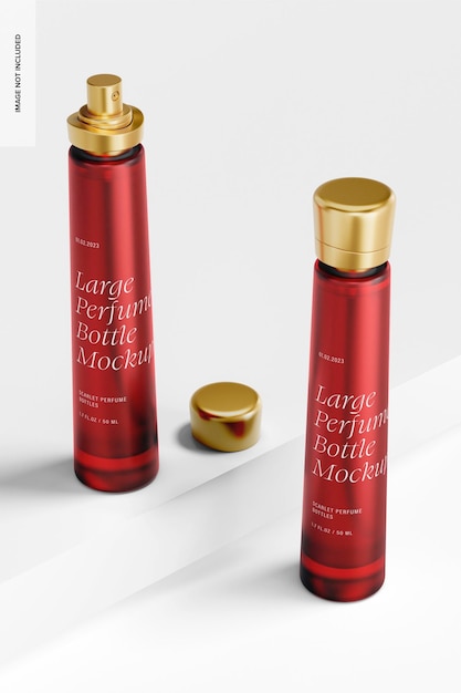 Large perfume bottles mockup, opened and closed