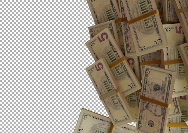 PSD large pile of 5 united states dollar bill large resolution for business finance news background