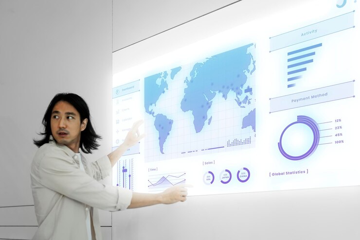 PSD large presentation screen mockup psd marketer presenting customer data
