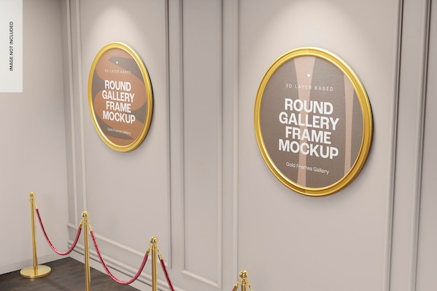 Large round gallery frames mockup, right view