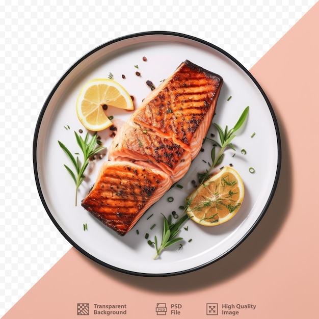 PSD grande bistecca di color salmone sul piatto di fondo trasparente