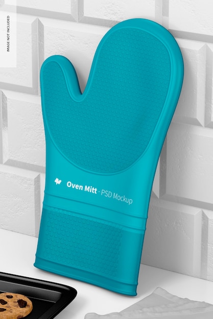 large silicone oven mitt mockup, leaned