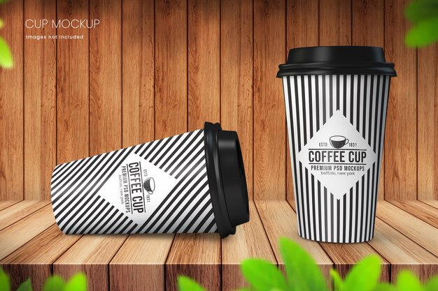 PSD あなたがあなた自身のデザインを加えるための2つのコーヒーカップの大きいサイズの紙コップモックアップ