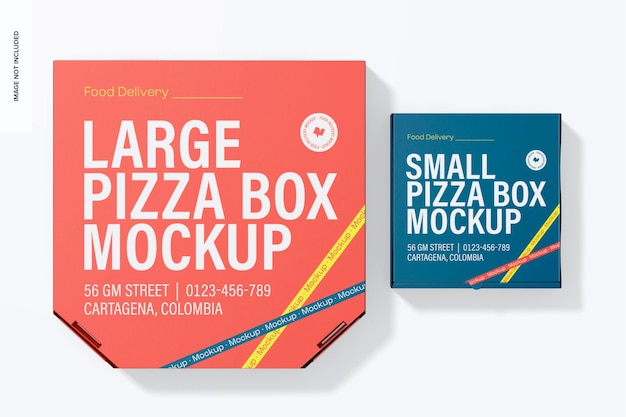 PSD scatole per pizza grandi e piccole mockup vista dall'alto