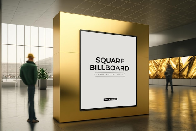 A large square billboard advertises a product called square billboard.