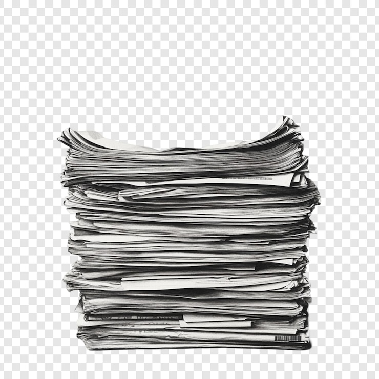PSD a large stack of old newspapers in black and white a massive pile of newsprint ready for recycling or archival storage showing textures and details