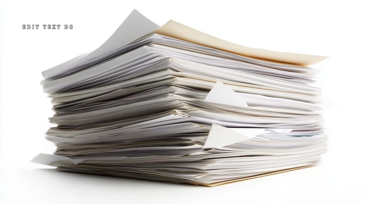 PSD large stack of papers and documents on white background