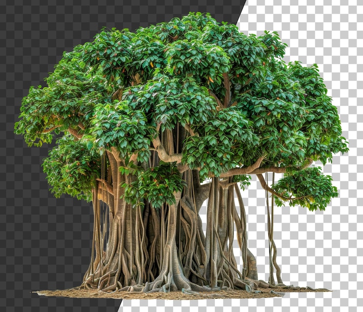 PSD a large tree with many branches and roots stock png