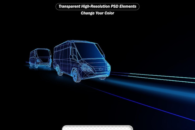 PSD 大型バン 抽象ベクトル 3d 大型配達バン 孤立した青い