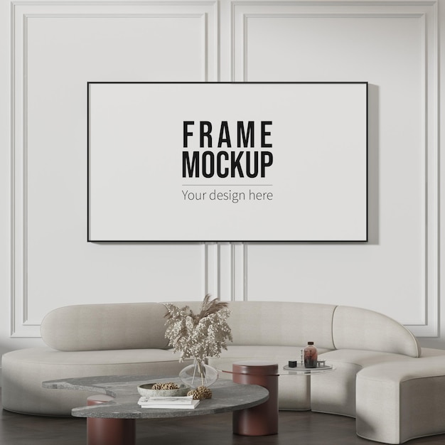 Large wall frame mockup in 3d rendering