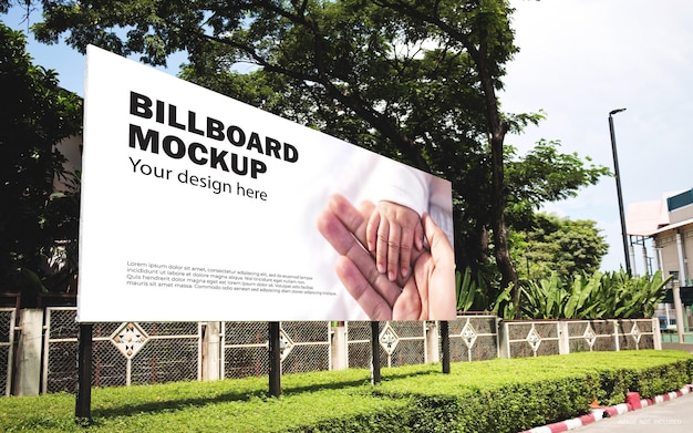 PSD large white blank billboard mockup displayed inside the mall.