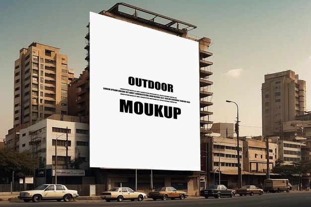 Large white blank billboard promotion poster displayed on the outdoor blue sky background info board