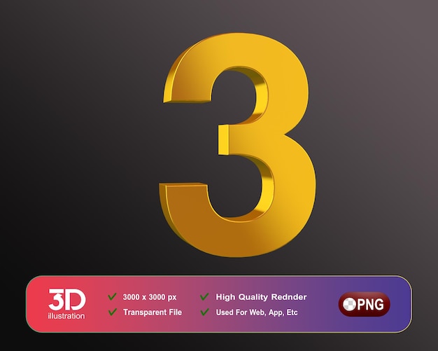 PSD a large yellow number 3 with a purple background