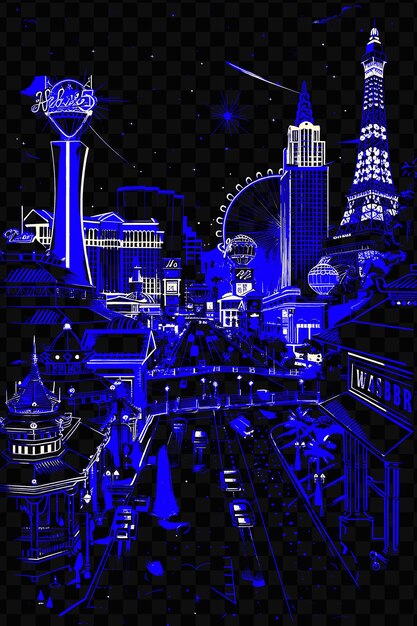 PSD las vegas strip with extravagant street scene and casino arc psd vector tshirt tattoo ink scape art