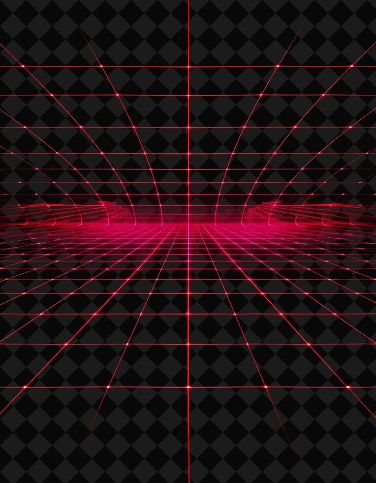 PSD laser grid projects sharply combining bright red and deep blue y2k inspiredthe grid of light form