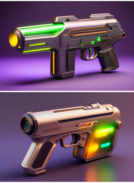 Pistola laser cyberpunk anni '80 in stile retrò