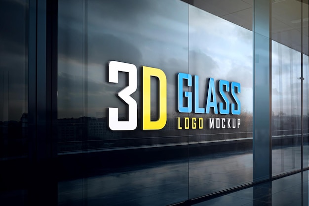 PSD lass wall 3d logo mockup