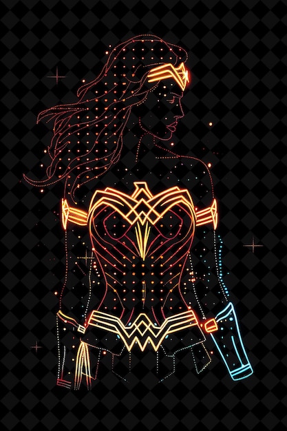 PSD lasso pixel item with wonder woman design and gold and stars y2k shape neon color art collections