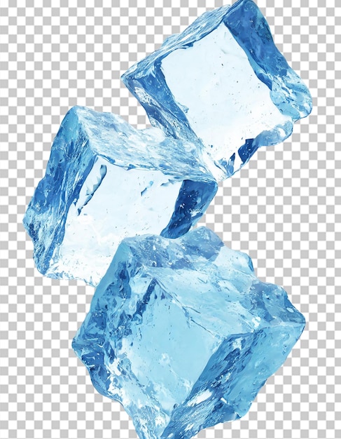 PSD latające niebieskie kostki lodu izolowane na przezroczystym tle