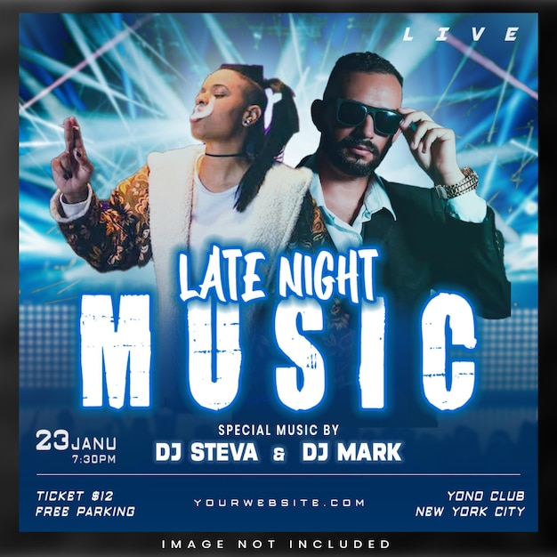 PSD late night music club flyer and social media post template