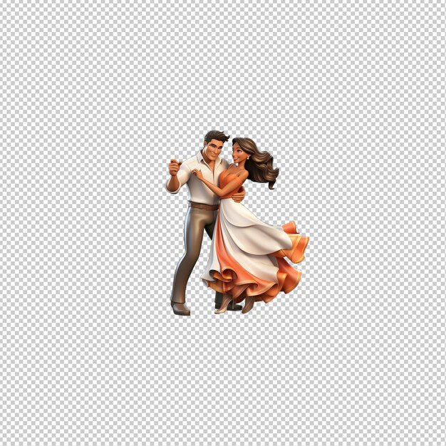 PSD latin couple dancing 3d cartoon style transparent background is