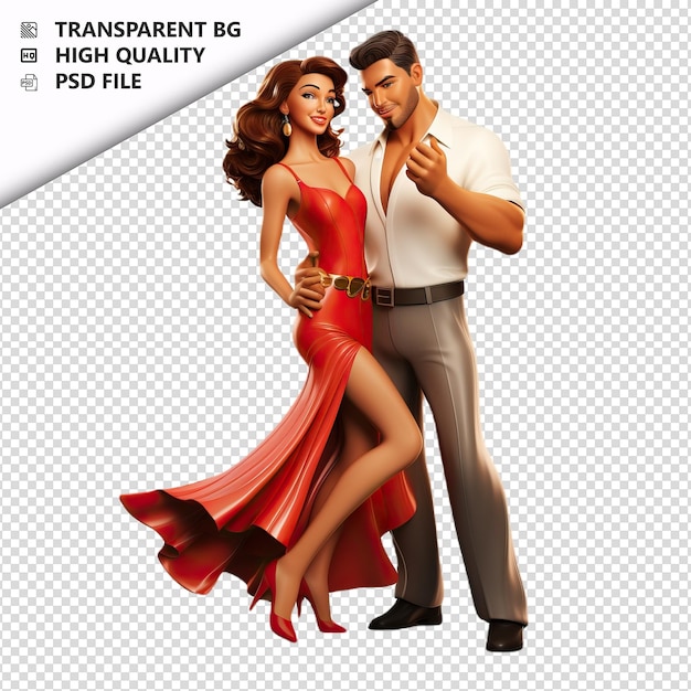 PSD latin couple dancing 3d cartoon style white background is