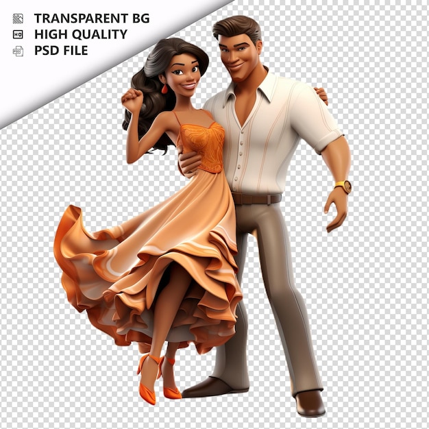 PSD coppia latina che balla in 3d in stile cartone animato sullo sfondo bianco